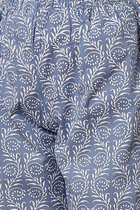 Petite Pomme_Blue Cotton Embroidery Printed Yoke Anarkali And Trouser Set _Online_at_Aza_Fashions
