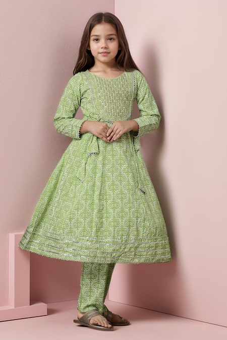 Samyukta Singhania Green Cotton Printed Anarkali And Trouser Set 