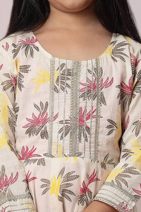 Shop Petite Pomme Cream Cotton Embroidery, Lace Floral Print Yoke Anarkali And Trouser Set Online at Aza Fashions Shop_Petite Pomme_Cream Cotton Embroidery, Lace Floral Print Yoke Anarkali And Trouser Set _Online_at_Aza_Fashions