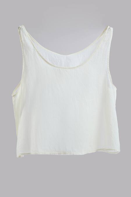 Buy_Peachoo_Off White Embroidery Dori Band Collar Floral Poncho Top