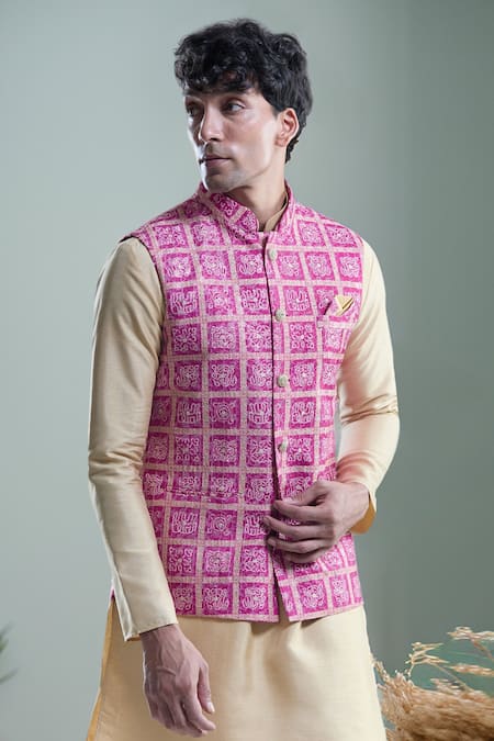 Aryavir Malhotra Floral Bandhani Woven Nehru Jacket 