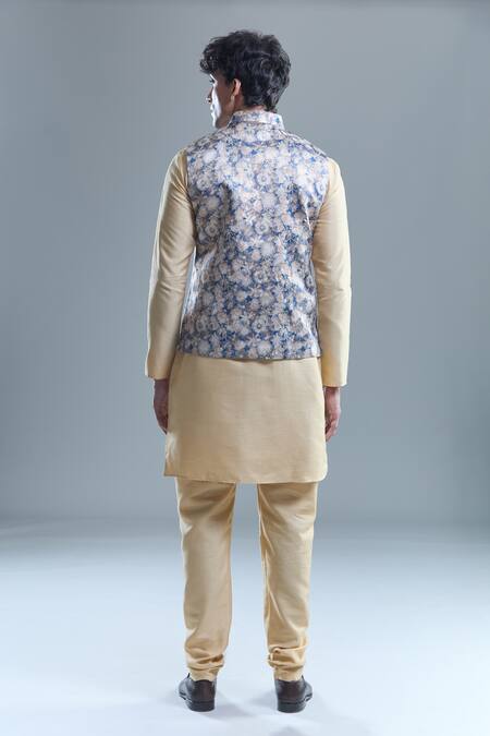 Shop Arihant Rai Sinha Yellow Cotton Embroidery Floral Woven Nehru Jacket at Aza Fashions Shop_Arihant Rai Sinha_Yellow Cotton Embroidery Floral Woven Nehru Jacket _at_Aza_Fashions