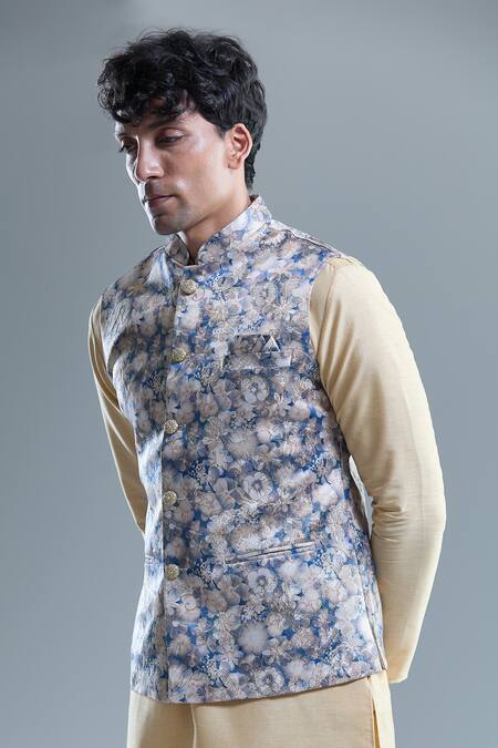 Arihant Rai Sinha Yellow Cotton Embroidery Floral Woven Nehru Jacket Online at Aza Fashions Arihant Rai Sinha_Yellow Cotton Embroidery Floral Woven Nehru Jacket _Online_at_Aza_Fashions