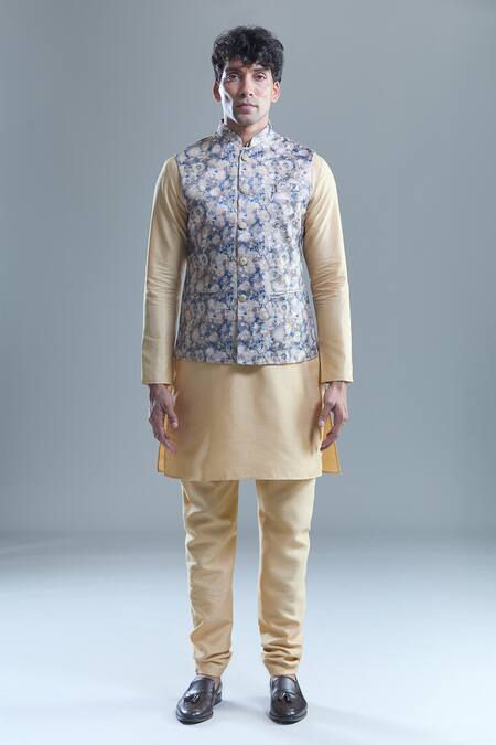 Buy Arihant Rai Sinha Yellow Cotton Embroidery Floral Woven Nehru Jacket Buy_Arihant Rai Sinha_Yellow Cotton Embroidery Floral Woven Nehru Jacket