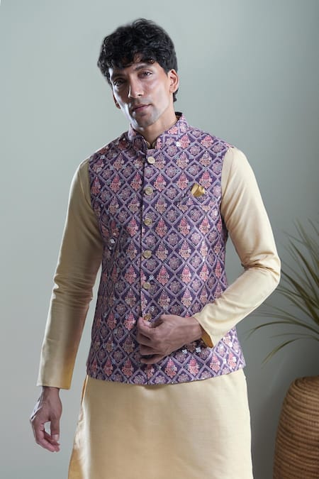 Aryavir Malhotra Floral Checkered Woven Nehru Jacket 