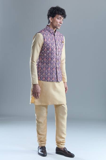 Buy Arihant Rai Sinha Purple Cotton Embroidery, Sequins Floral Checkered Woven Nehru Jacket Buy_Arihant Rai Sinha_Purple Cotton Embroidery, Sequins Floral Checkered Woven Nehru Jacket