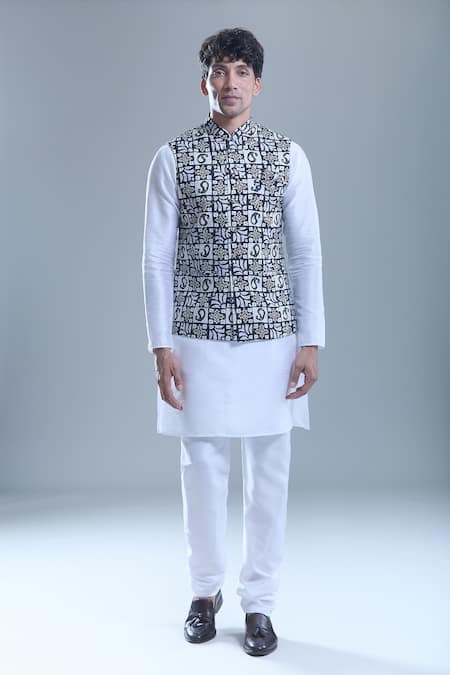 Buy_Arihant Rai Sinha_Black Cotton Sequins, Embroidery Paisley Print Nehru Jacket 