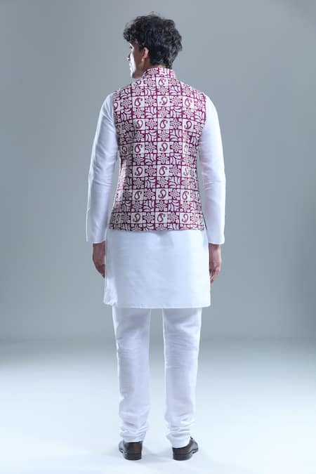 Shop_Arihant Rai Sinha_Pink Cotton Embroidery, Sequins Checkered Nehru Jacket _at_Aza_Fashions