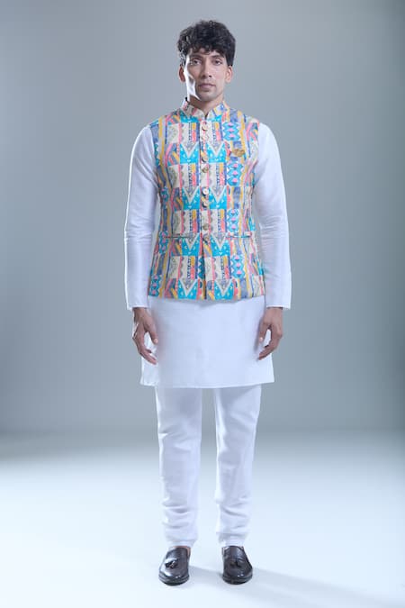 Buy Arihant Rai Sinha Beige Cotton Multicolor Abstract Print Nehru Jacket Online at Aza Fashions Buy_Arihant Rai Sinha_Beige Cotton Multicolor Abstract Print Nehru Jacket _Online_at_Aza_Fashions