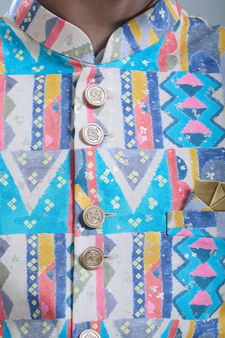 Buy Arihant Rai Sinha Beige Cotton Multicolor Abstract Print Nehru Jacket Buy_Arihant Rai Sinha_Beige Cotton Multicolor Abstract Print Nehru Jacket