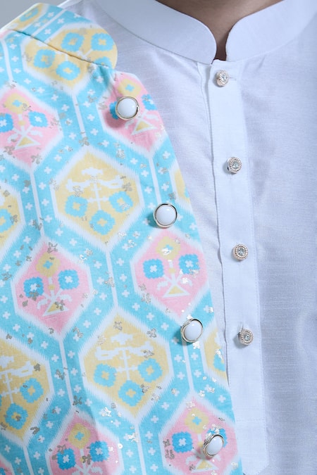 Buy_Arihant Rai Sinha_Blue Cotton Hexagon Print Nehru Jacket 