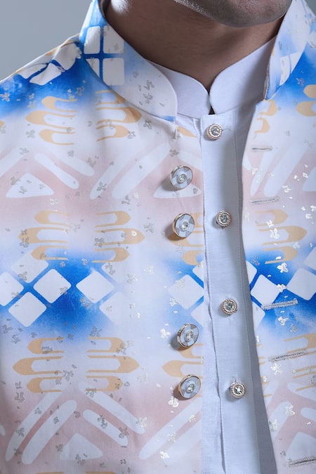 Buy_Arihant Rai Sinha_Beige Cotton Geometric Print Nehru Jacket 