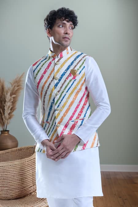 Aryavir Malhotra Stripe Print Nehru Jacket 