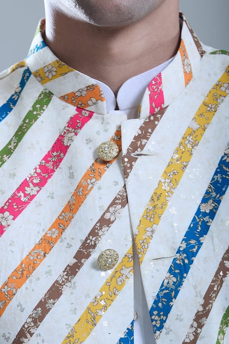 Buy_Arihant Rai Sinha_Cream Cotton Stripe Print Nehru Jacket 