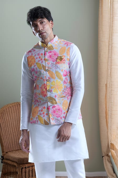 Aryavir Malhotra Botanical Print Nehru Jacket 