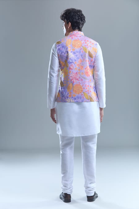 Shop Arihant Rai Sinha Purple Cotton Embroidery Garden Print Nehru Jacket at Aza Fashions Shop_Arihant Rai Sinha_Purple Cotton Embroidery Garden Print Nehru Jacket _at_Aza_Fashions