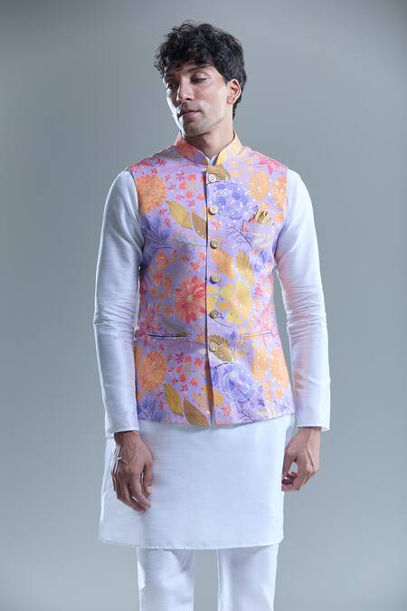 Buy Arihant Rai Sinha Purple Cotton Embroidery Garden Print Nehru Jacket Online at Aza Fashions Buy_Arihant Rai Sinha_Purple Cotton Embroidery Garden Print Nehru Jacket _Online_at_Aza_Fashions