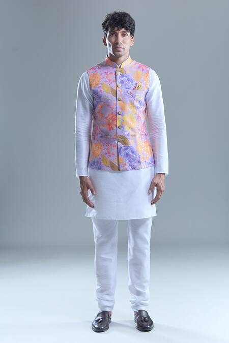 Arihant Rai Sinha Purple Cotton Embroidery Garden Print Nehru Jacket at Aza Fashions Arihant Rai Sinha_Purple Cotton Embroidery Garden Print Nehru Jacket _at_Aza_Fashions
