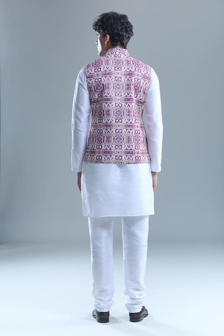Shop_Arihant Rai Sinha_Purple Cotton Diamond Print Nehru Jacket _at_Aza_Fashions
