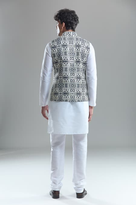 Shop_Arihant Rai Sinha_Black Cotton Diamonds Printed Nehru Jacket _at_Aza_Fashions
