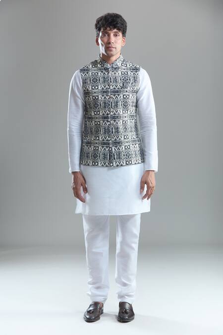 Arihant Rai Sinha_Black Cotton Diamonds Printed Nehru Jacket _at_Aza_Fashions