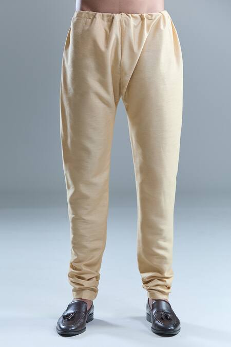 Shop_Arihant Rai Sinha_Gold Silk, Cotton Sequins, Embroidery Geometric Bandhani Woven Bandi And Kurta Set 