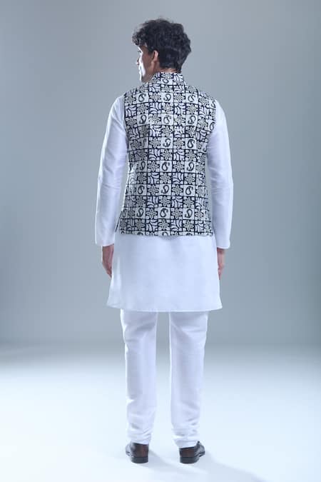 Shop Arihant Rai Sinha Black Silk, Cotton Foil Printing Printed Bandi And Kurta Set at Aza Fashions Shop_Arihant Rai Sinha_Black Silk, Cotton Foil Printing Printed Bandi And Kurta Set _at_Aza_Fashions