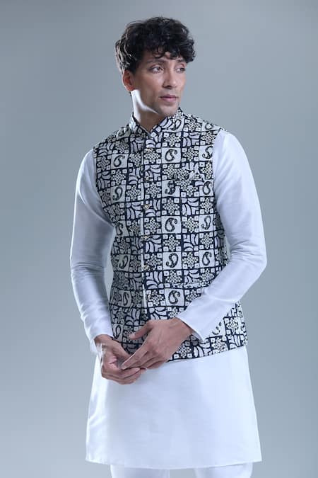 Arihant Rai Sinha Black Silk, Cotton Foil Printing Printed Bandi And Kurta Set Online at Aza Fashions Arihant Rai Sinha_Black Silk, Cotton Foil Printing Printed Bandi And Kurta Set _Online_at_Aza_Fashions