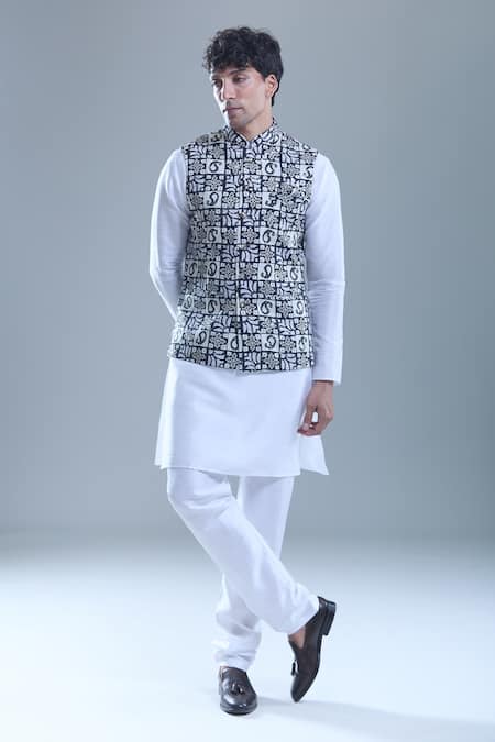Arihant Rai Sinha Black Silk, Cotton Foil Printing Printed Bandi And Kurta Set at Aza Fashions Arihant Rai Sinha_Black Silk, Cotton Foil Printing Printed Bandi And Kurta Set _at_Aza_Fashions