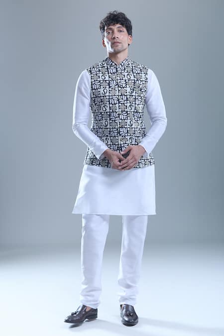 Buy Arihant Rai Sinha Black Silk, Cotton Foil Printing Printed Bandi And Kurta Set Buy_Arihant Rai Sinha_Black Silk, Cotton Foil Printing Printed Bandi And Kurta Set