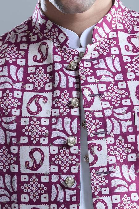 Buy_Arihant Rai Sinha_Pink Cotton, Silk Foil Printing Printed Bandi With Kurta And Churidar Set _Online_at_Aza_Fashions