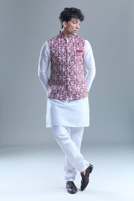 Shop_Arihant Rai Sinha_Pink Cotton, Silk Foil Printing Printed Bandi With Kurta And Churidar Set _Online_at_Aza_Fashions