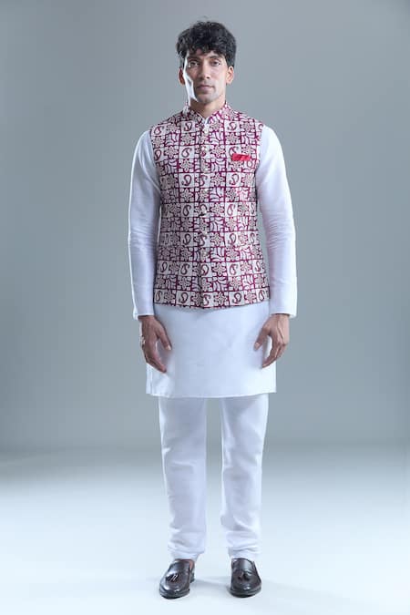 Arihant Rai Sinha_Pink Cotton, Silk Foil Printing Printed Bandi With Kurta And Churidar Set _at_Aza_Fashions