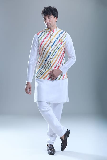 Buy_Arihant Rai Sinha_Cream Silk, Cotton Foil Printing, Embroidery Floral Bandi And Kurta Set 