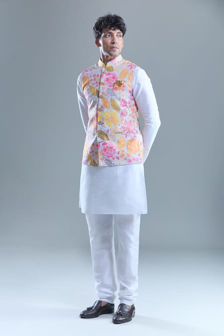 Buy Arihant Rai Sinha Gray Cotton, Silk Foil Printing Botanical Bandi And Kurta Set Online at Aza Fashions Buy_Arihant Rai Sinha_Gray Cotton, Silk Foil Printing Botanical Bandi And Kurta Set _Online_at_Aza_Fashions