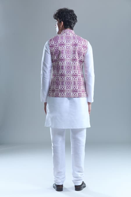 Shop Arihant Rai Sinha Pink Cotton, Silk Sequins, Embroidery Geometric Bandi And Kurta Set at Aza Fashions Shop_Arihant Rai Sinha_Pink Cotton, Silk Sequins, Embroidery Geometric Bandi And Kurta Set _at_Aza_Fashions