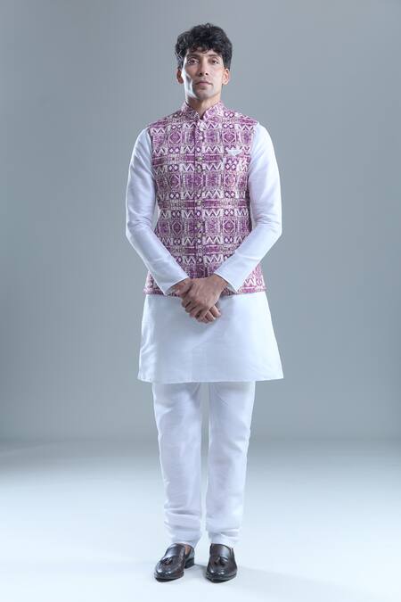 Buy Arihant Rai Sinha Pink Cotton, Silk Sequins, Embroidery Geometric Bandi And Kurta Set Online at Aza Fashions Buy_Arihant Rai Sinha_Pink Cotton, Silk Sequins, Embroidery Geometric Bandi And Kurta Set _Online_at_Aza_Fashions