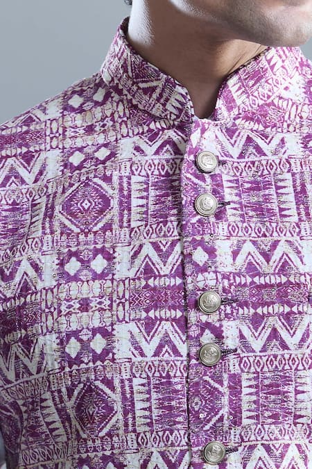 Arihant Rai Sinha Pink Cotton, Silk Sequins, Embroidery Geometric Bandi And Kurta Set at Aza Fashions Arihant Rai Sinha_Pink Cotton, Silk Sequins, Embroidery Geometric Bandi And Kurta Set _at_Aza_Fashions