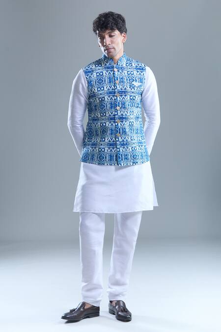 Buy Arihant Rai Sinha Blue Cotton, Silk Sequins, Embroidery Geometric Bandi Set Online at Aza Fashions Buy_Arihant Rai Sinha_Blue Cotton, Silk Sequins, Embroidery Geometric Bandi Set _Online_at_Aza_Fashions