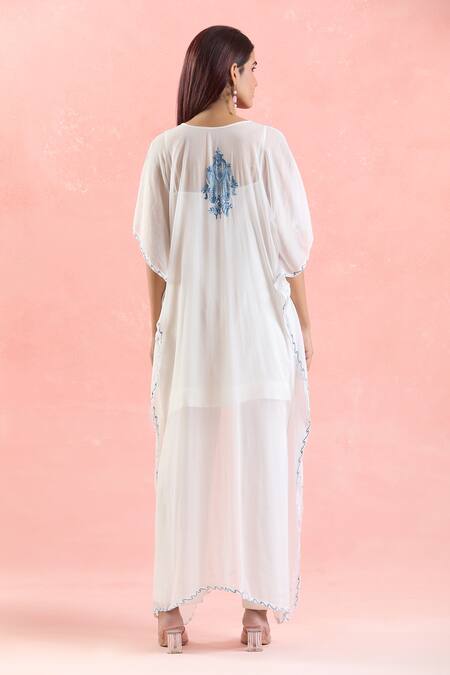 Shop Samyukta Singhania White Georgette Embroidery V-neck Paisley Kaftan at Aza Fashions Shop_Samyukta Singhania_White Georgette Embroidery V-neck Paisley Kaftan_at_Aza_Fashions