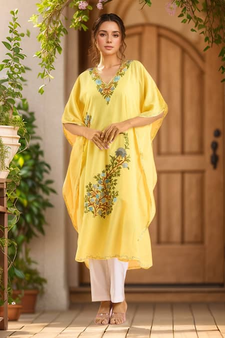 Samyukta Singhania Cotton Floral Vine Embroidered Kaftan 