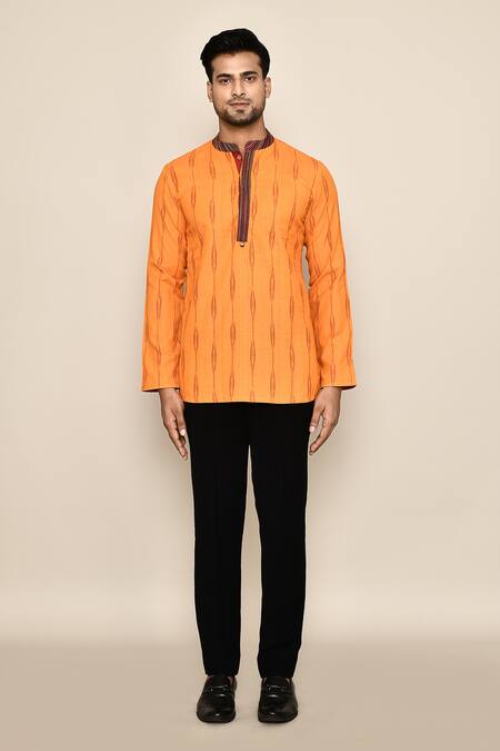 Arihant Rai Sinha_Orange Cotton Abstract Pattern Kurta _Online_at_Aza_Fashions