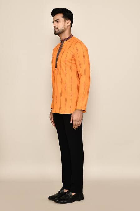 Buy_Arihant Rai Sinha_Orange Cotton Abstract Pattern Kurta _Online_at_Aza_Fashions