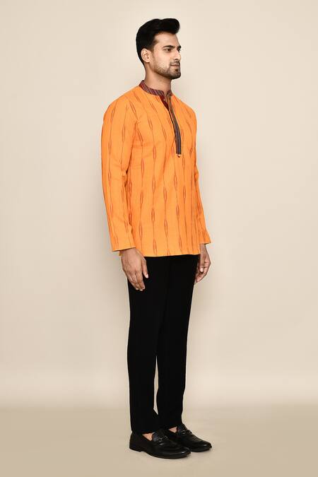 Shop_Arihant Rai Sinha_Orange Cotton Abstract Pattern Kurta _Online_at_Aza_Fashions