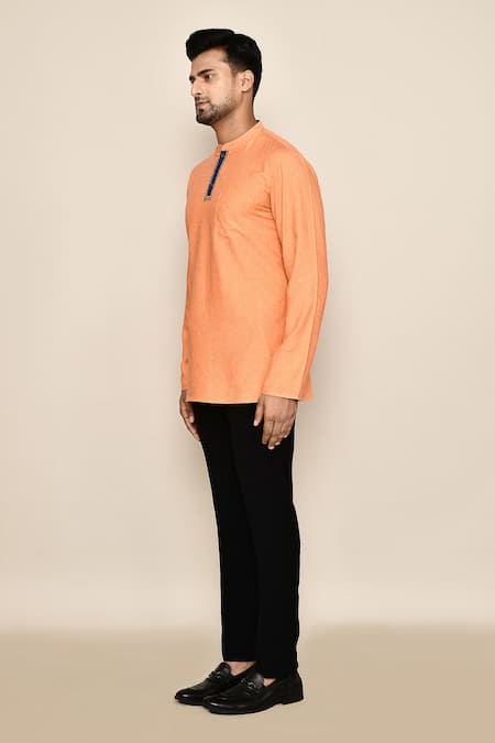Buy_Arihant Rai Sinha_Orange Embroidery Thread Placket Kurta _Online_at_Aza_Fashions