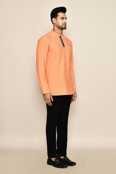 Shop_Arihant Rai Sinha_Orange Embroidery Thread Placket Kurta _Online_at_Aza_Fashions