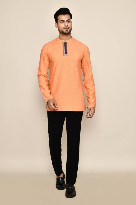 Arihant Rai Sinha_Orange Embroidery Thread Placket Kurta _at_Aza_Fashions