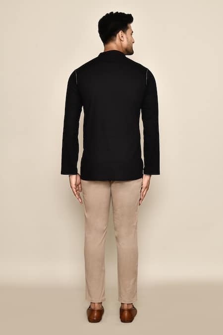 Shop_Arihant Rai Sinha_Black Embroidery Contrast Kurta _at_Aza_Fashions