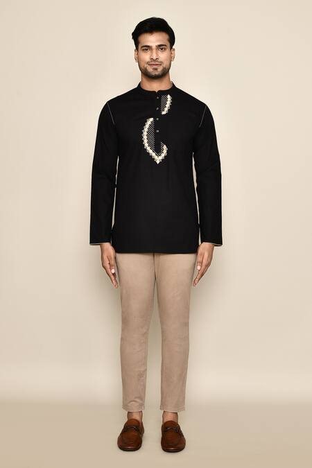 Arihant Rai Sinha_Black Embroidery Contrast Kurta _Online_at_Aza_Fashions