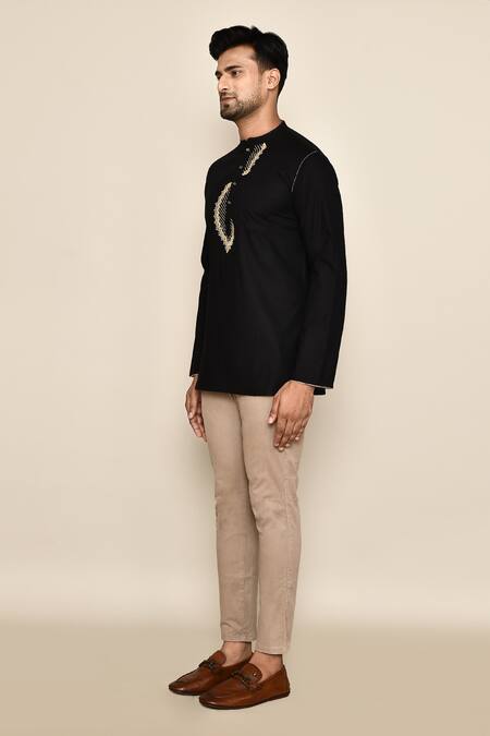 Buy_Arihant Rai Sinha_Black Embroidery Contrast Kurta _Online_at_Aza_Fashions